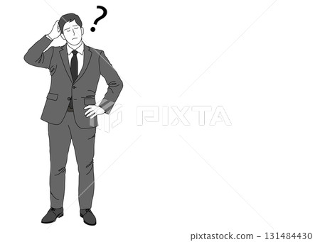 一位商人擔心疑慮的插圖，全身正面，單色 131484430