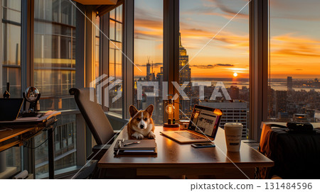 Cityscape of the world's largest cities seen from a high-rise building. Corgi 131484596