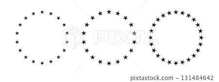 Star circle frame set. Round star shape border. European emblem design. Circular geometric badge. Vector illustration isolated on white background 131484642