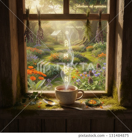 Herb garden and teacups by the window 131484875