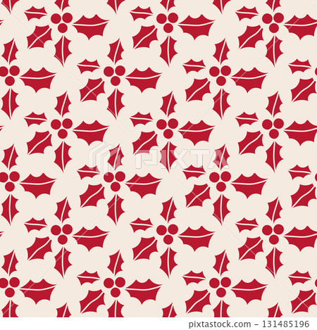 Cream Holly Leaves Seamless Pattern 131485196
