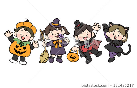 孩子們穿著萬聖節服裝 131485217