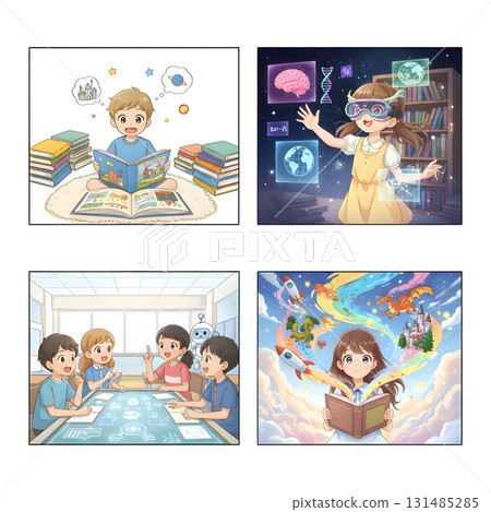 Set of school boys and girls characters learning. illustration design. 131485285