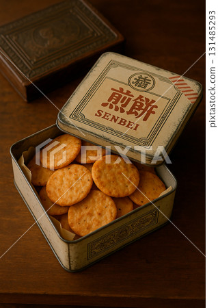 Retro canned rice crackers 131485293