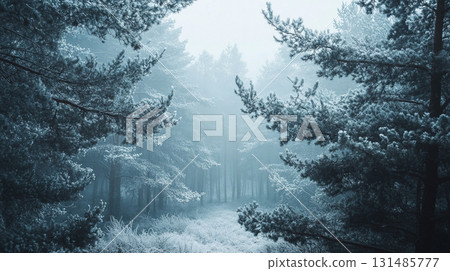 pine forest in winter. landscape background scene 131485777