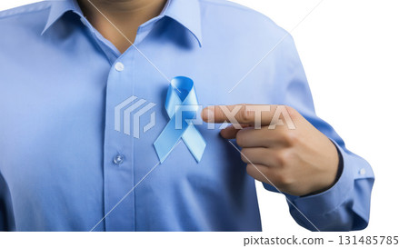 Person supports diabetes awareness with blue ribbon, created AI, PNG 131485785