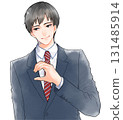 Illustration of a man in a suit making a heart pose 131485914