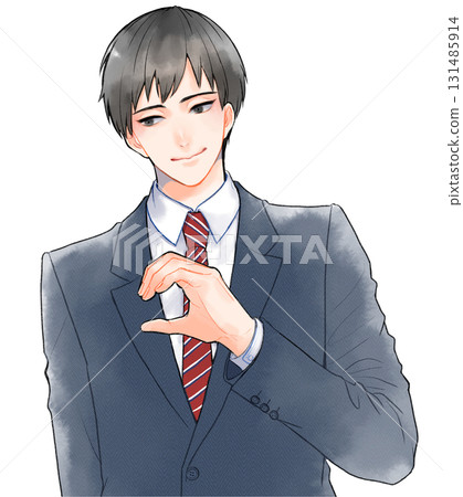 一名身穿西裝的男子擺出心形姿勢的插圖 131485914