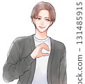 Illustration of a brown-haired man making a heart pose 131485915