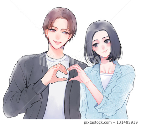 情侶擺出心形姿勢的插圖 情侶擺出心形姿勢的插圖 131485919