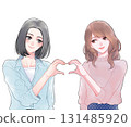 Illustration of a female couple making a heart pose 131485920