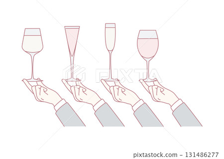 Hands holding diverse glasses with drinks 131486277