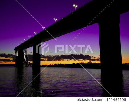 Magic hour bridge and sunset 131486306