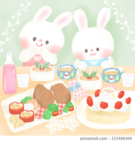 聖誕節_聖誕晚餐令人興奮的兔子 131486309