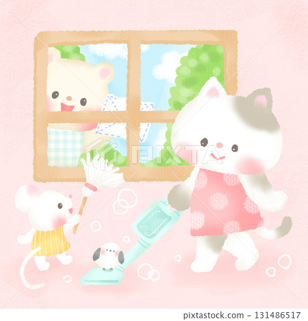 New Year's Eve_Illustration of animals cleaning up 131486517