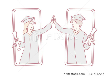 Online graduation from university concept Online graduation from university concept 131486544