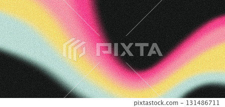 Vibrant red orange yellow blue psychedelic grainy gradient color flow wave on black background retro music cover dance party poster design 131486711
