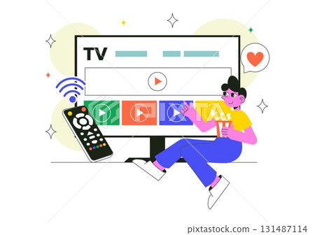 Subscription Streaming TV Vector Illustration Featuring Online Media Platforms with Educational, Entertainment, and News Content in a Flat Background Subscription Streaming TV Vector Illustration Featuring Online Media Platforms with Educational, Entertainment, and News Content in a Flat Background 131487114