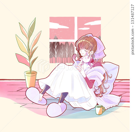 女人撫摸貓，可愛，童話，秋天，室內 131487127