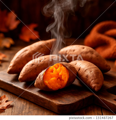 Steaming roasted sweet potato Steaming roasted sweet potato 131487267