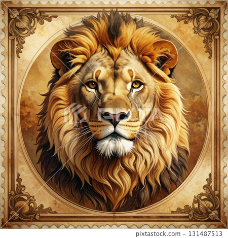 Vintage postage stamp of a lion 131487513