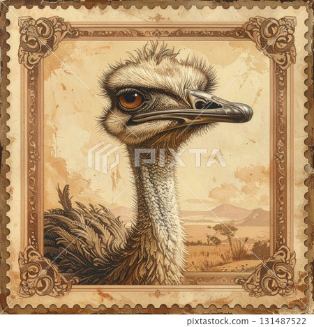 Vintage postage stamp of an ostrich Vintage postage stamp of an ostrich 131487522