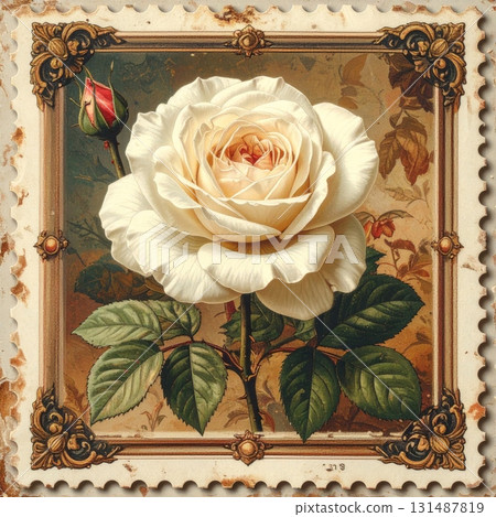 Vintage postage stamp of a rose flower 131487819