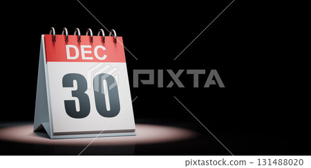 December 30 Calendar Spotlighted on Black Background 131488020