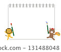 Lion and bear with paintbrush and sketchbook frame material 131488048