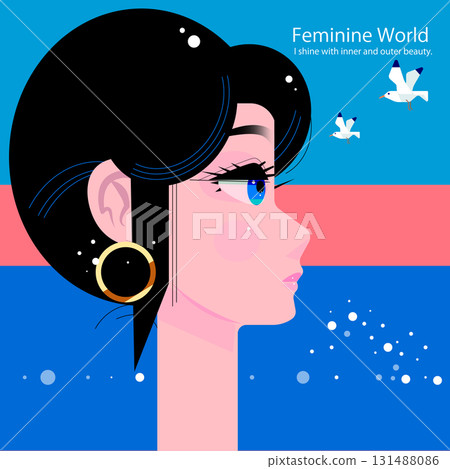 一位婦女望著大海,一隻海鷗在天空飛翔 一位婦女望著大海,一隻海鷗在天空飛翔 131488086