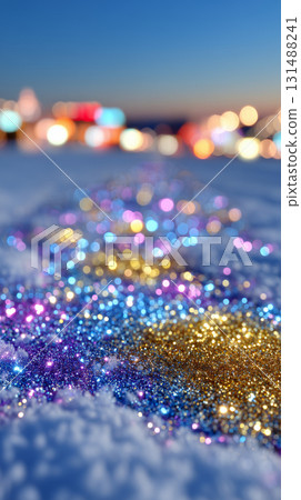 Colorful Glitter on Snow with Bokeh Lights Colorful Glitter on Snow with Bokeh Lights 131488241