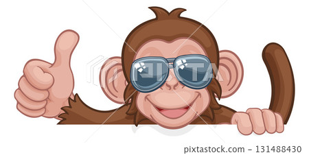 Monkey Sunglasses Cartoon Animal Thumbs Up Sign Monkey Sunglasses Cartoon Animal Thumbs Up Sign 131488430
