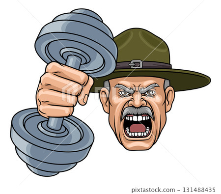 Drill Instructor Sergeant Weight Lifting Gym Man Drill Instructor Sergeant Weight Lifting Gym Man 131488435