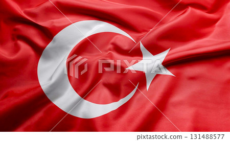 The flag turkish with folds with visible satin texture The flag turkish with folds with visible satin texture 131488577