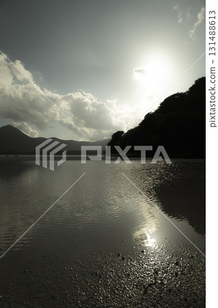 Lake Usoriyama in an autumn evening, Mount Osore 131488613