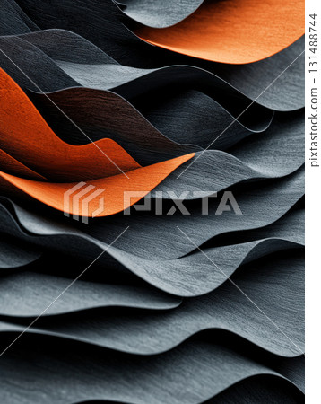 Layers of translucent waves in synchronized harmony create dynamic visual experience, showcasing blend of dark and vibrant colors Layers of translucent waves in synchronized harmony create dynamic visual experience, showcasing blend of dark and vibrant colors 131488744