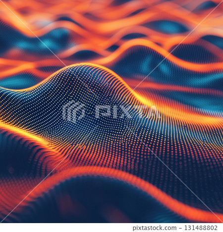 Subtle glowing lines blend into rhythmic waveforms, creating calming and mesmerizing visual experience. vibrant colors evoke sense of tranquility and depth 131488802