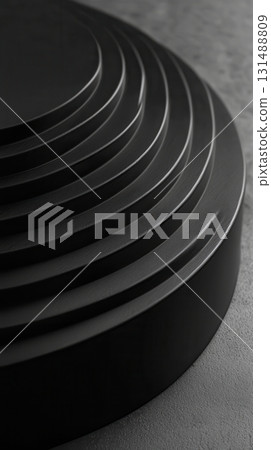 Sleek black circular layers create modern, minimalist design with subtle gradients. smooth texture and soft arcs evoke sense of tranquility and sophistication Sleek black circular layers create modern, minimalist design with subtle gradients. smooth texture and soft arcs evoke sense of tranquility and sophistication 131488809