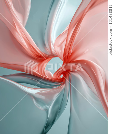 Subtle wave forms echoing outward in pastel tones create serene motion, blending soft colors and fluid shapes. This artwork evokes sense of calm and tranquility 131488815