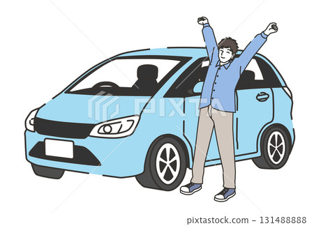 開車休息時男人伸展運動插畫 131488888