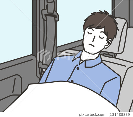Illustration of a man taking a nap in a car 131488889