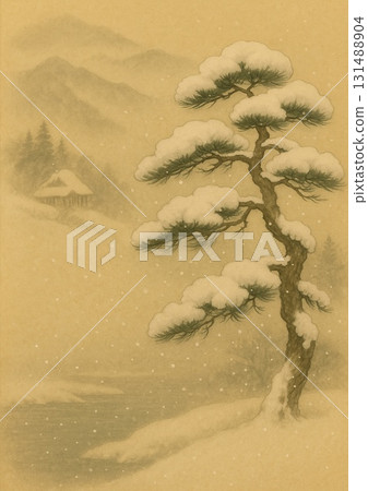 Snow-capped pines and mountain ridges in Japan 131488904