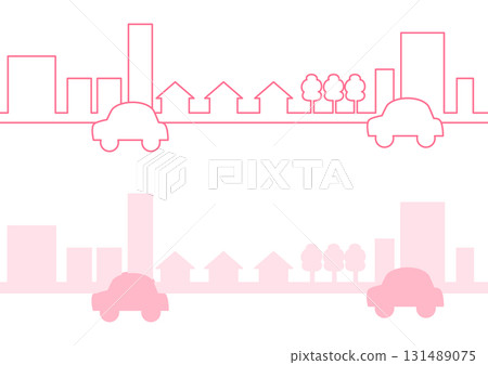 粉紅線條和輪廓城市景觀和汽車 131489075