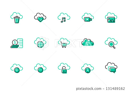 Cloud computing - set of line design style icons Cloud computing - set of line design style icons 131489162