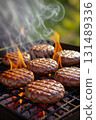 Grilled meat over a smoldering fire. 131489336