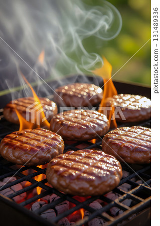 Grilled meat over a smoldering fire. 131489336