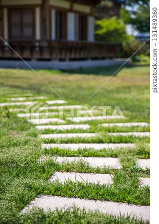 Traditional Korean houses and stone paths 131489360