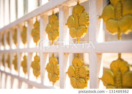 The golden Rose of Sharon pattern on the main gate of the Blue House in South Korea The golden Rose of Sharon pattern on the main gate of the Blue House in South Korea 131489362