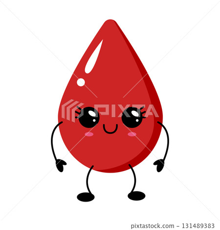 Kawaii blood drop character with cute facial expression and playful design, perfect for illustrations 131489383
