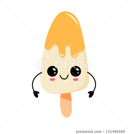 Kawaii popsicle character with smiling face and cheerful expression, perfect for fun designs Kawaii popsicle character with smiling face and cheerful expression, perfect for fun designs 131489389